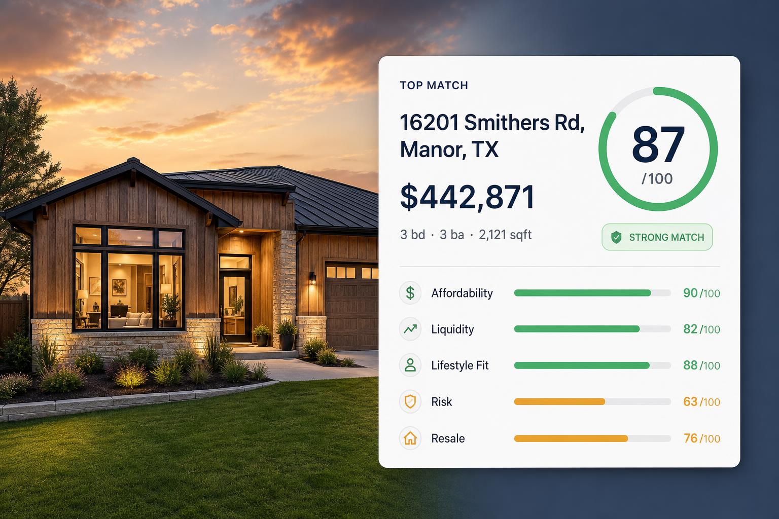 Sample agent-branded report — verdict, scorecard, and prepared-for header for a client listing